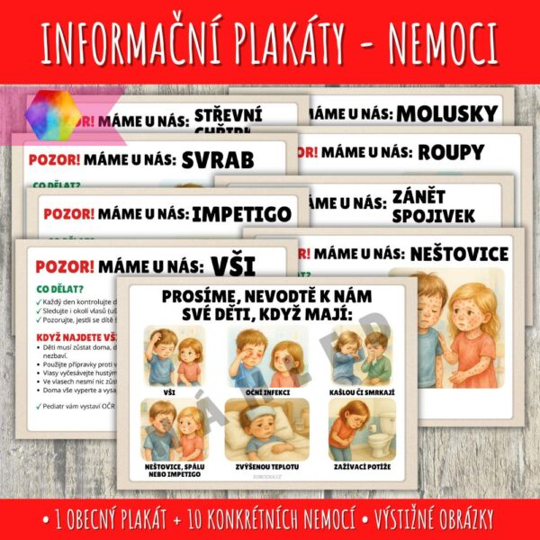 Informační plakáty do školky - dětské nemoci 1 informační plakáty ve školce