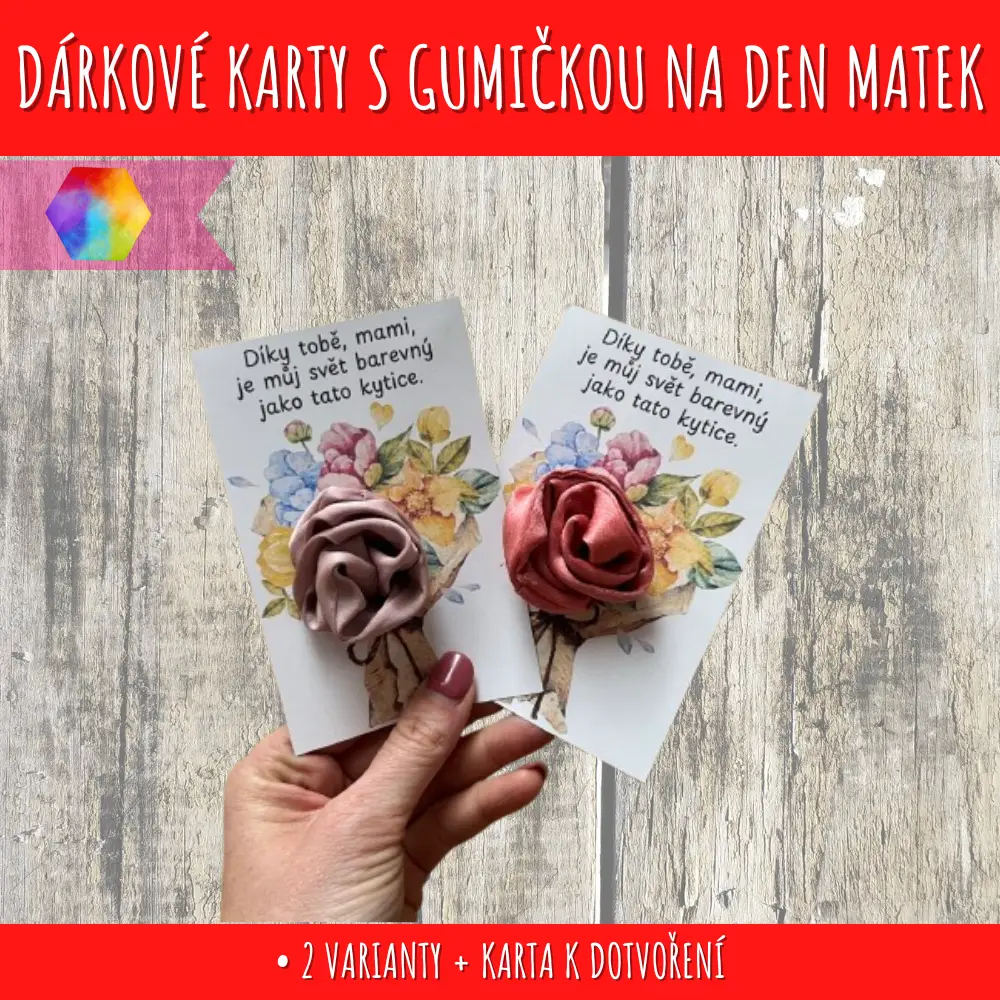 Dárková karta na Den matek – růžička z gumičky 19 Dárková karta na Den matek – růžička z gumičky