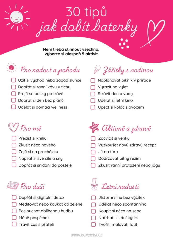 Prázdniny pro učitelky: 30 tipů, jak dobít baterky 5 checklist prázdniny pro učitele